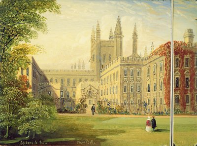 Estuche de tarjeta victoriano, con una escena del New College, Oxford y el Garden Quad de Richard Phene and Benjamin W. Spiers